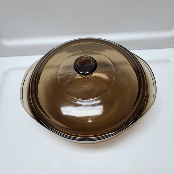 Pyrex Glass Amber 1.5 Qt L Baking Dish with Lid 023 N Round - Picture 2 of 8